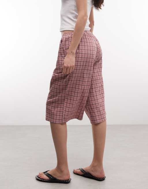 COLLUSION baggy longline jort in pink check, 5 of 5