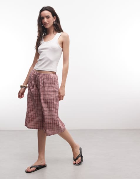 COLLUSION baggy longline jorts in pink check - view 1