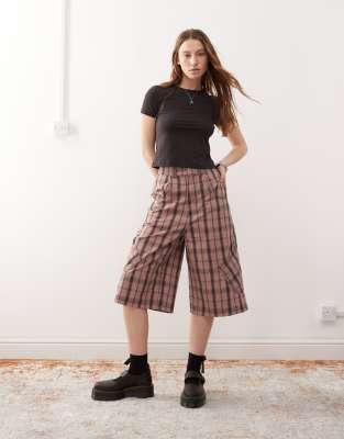collusion baggy longline jorts in pink plaid