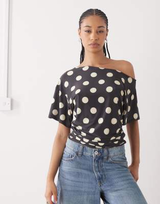COLLUSION baggy off shoulder top in polka dot | ASOS