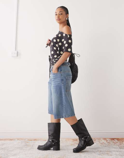 COLLUSION baggy off shoulder top in polka dot
