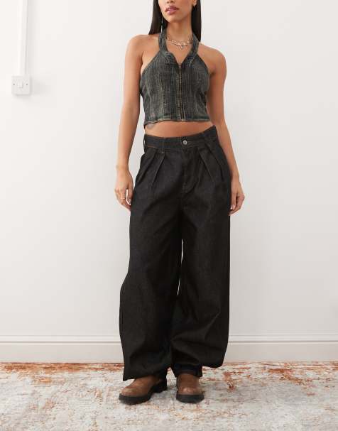 COLLUSION baggy pleated jeans in rinse wash - view 1