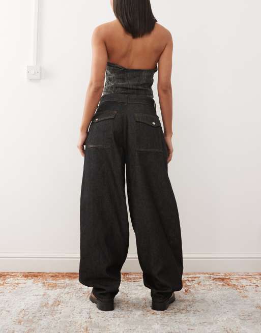 COLLUSION baggy pleated jeans in rinse wash