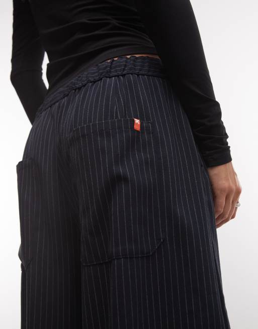 COLLUSION baggy pull-on jorts met krijtstreep in marineblauw, 4 van 5