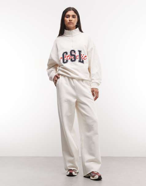 COLLUSION baggy raw hem sweatpants in ecru - part of a set - view 1