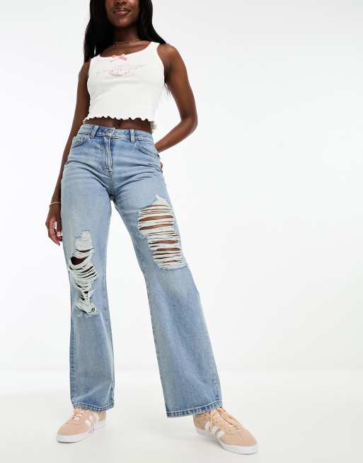COLLUSION baggy ripped dad jeans in light blue