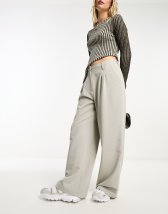 COLLUSION pinstripe tailored baggy pants in brown