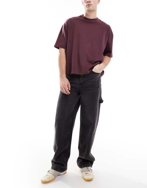 COLLUSION - Baggy timmermansjeans met halfhoge taille in zwart met wassing