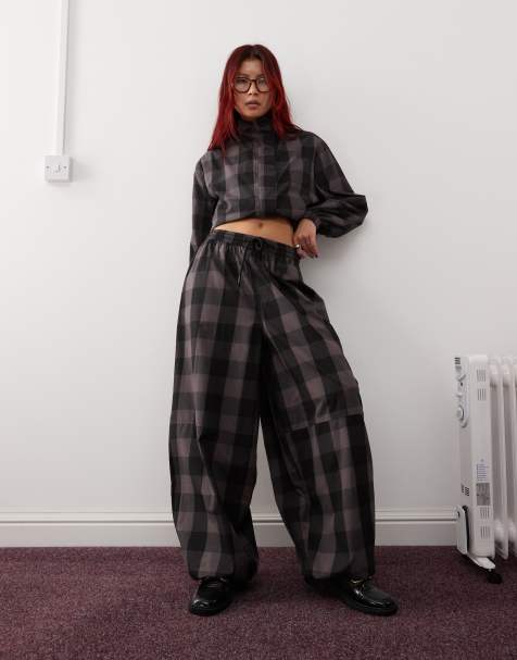 COLLUSION baggy trousers co-ord in grey check - view 1