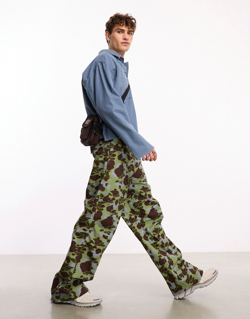 COLLUSION baggy trousers in washed camo-Blue