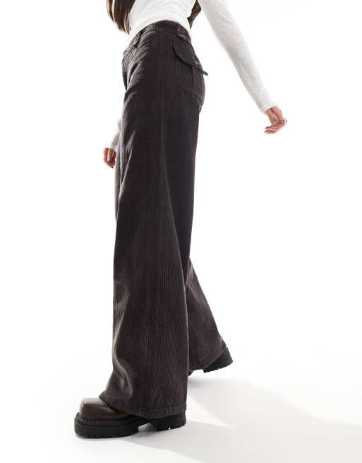 COLLUSION baggy utility pants dark brown cord