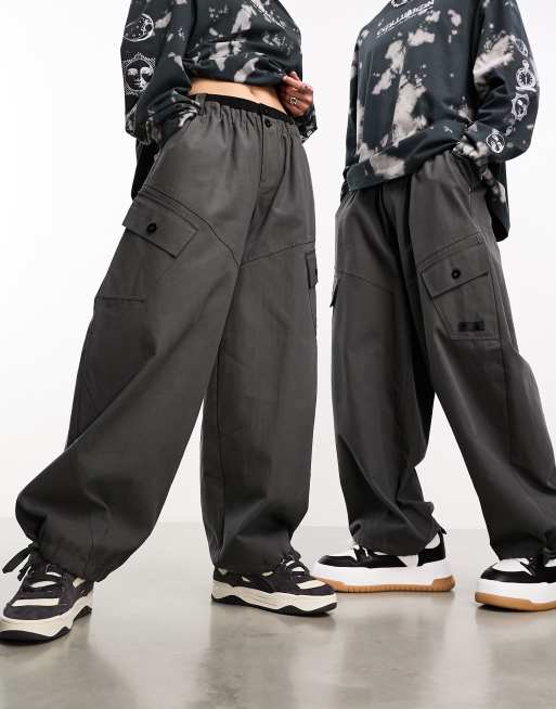 COLLUSION baggy utility pants in charcoal