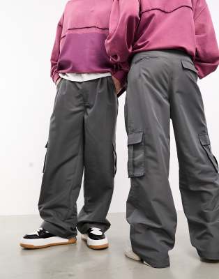 COLLUSION baggy utility trousers in grey ripstop