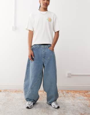 asos COLLUSION balloon jean in mid wash blue