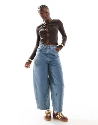 Collusion Balloon Jeans In Midwash-blue