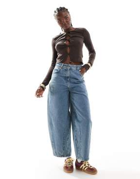 balloon jeans in midwash-Blue