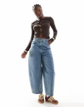 ASOS DESIGN barrel leg jeans in pale wash with belt