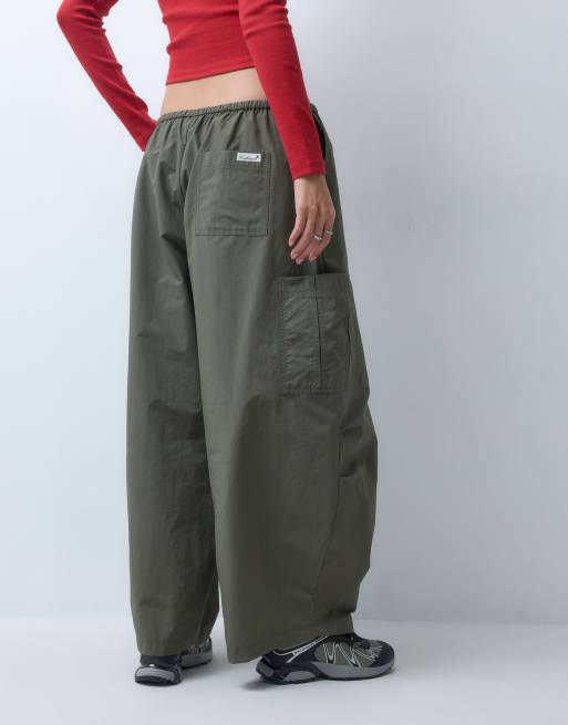 COLLUSION balloon leg pant with tie waist in khaki, 4 of 5