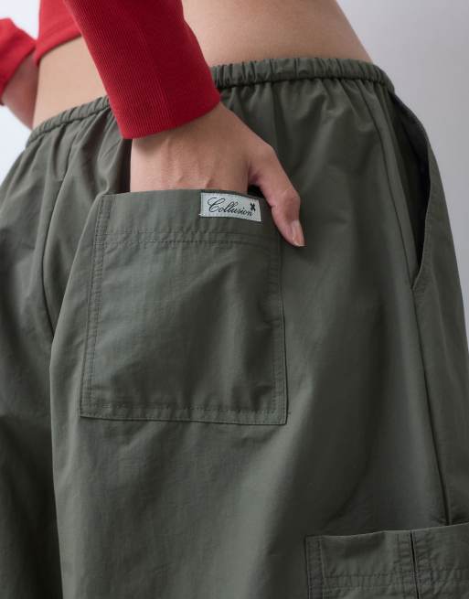 COLLUSION balloon leg pant with tie waist in khaki, 5 of 5