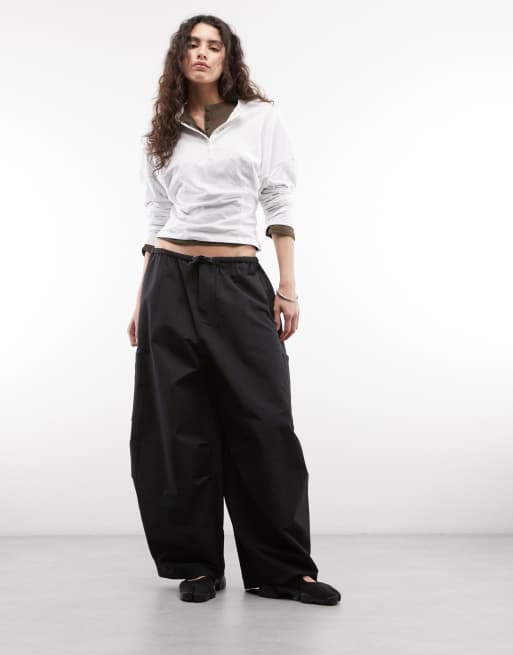 COLLUSION balloon leg trouser with tie waist in black, 3 of 5