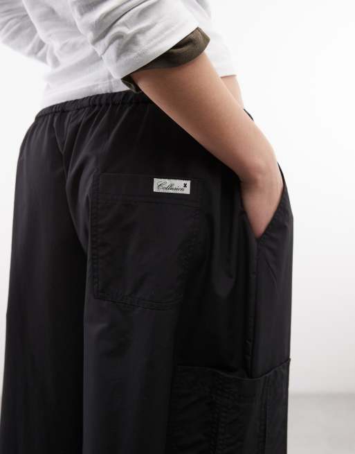 COLLUSION balloon leg trouser with tie waist in black, 4 of 5