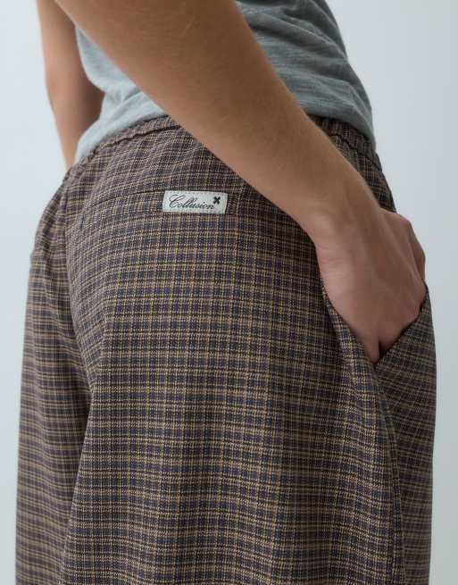 COLLUSION balloon leg trouser with tie waist in brown check, 5 of 5