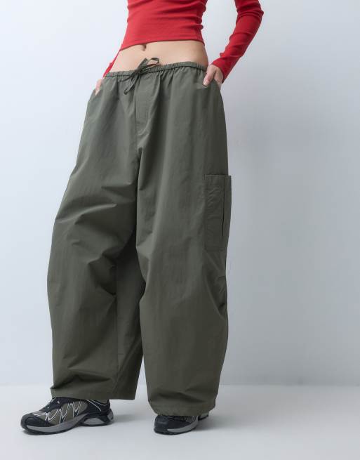 COLLUSION balloon leg trouser with tie waist in khaki, 2 of 5