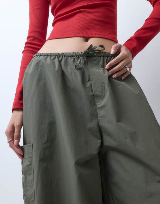 COLLUSION balloon leg trouser with tie waist in khaki, 3 of 5