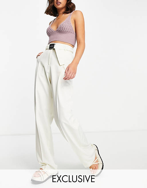 COLLUSION balloon leg trousers in white with branded belt