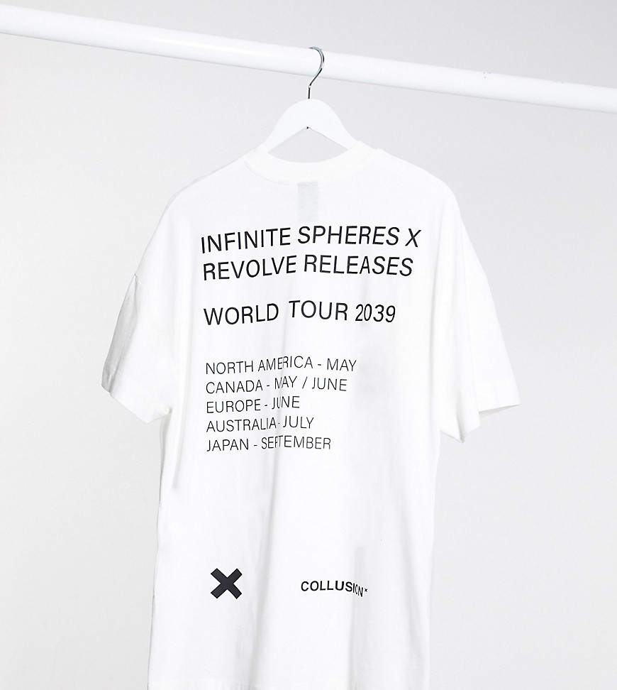 COLLUSION band print graphic t shirt dress in off white