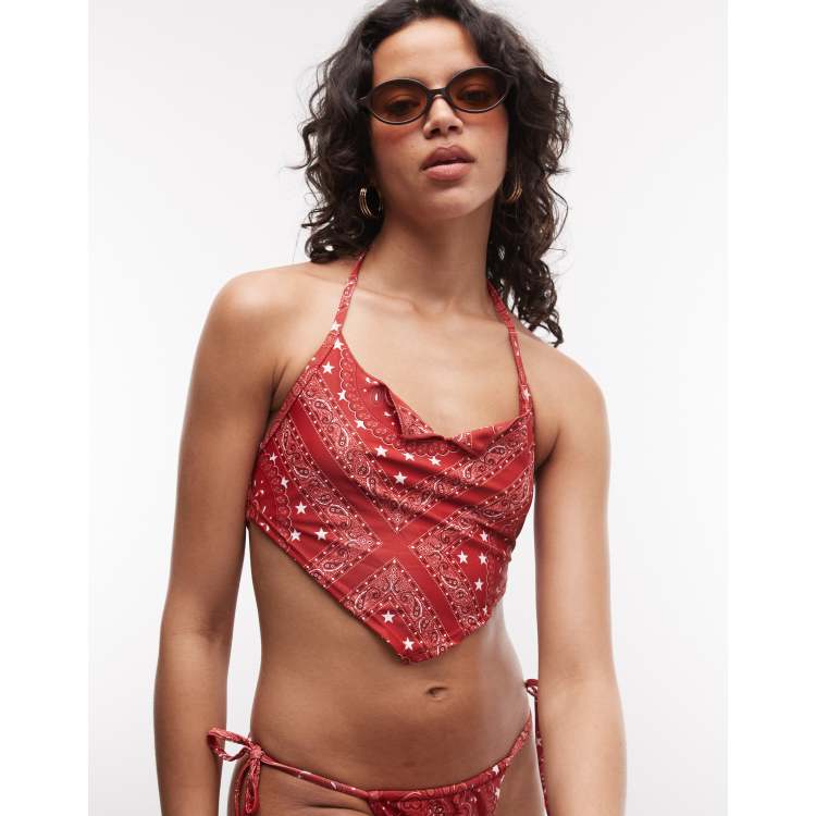 COLLUSION bandana print tankini bikini top in red | ASOS