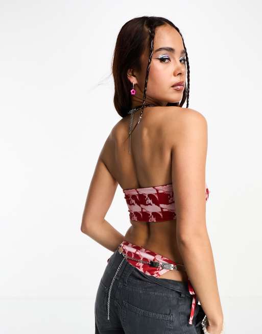 COLLUSION bandeau kissing print bikini top in pink, 2 of 4