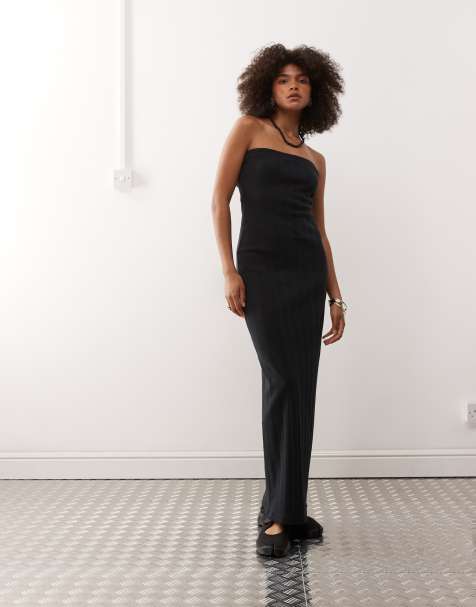 COLLUSION bandeau maxi dress in black pointelle - view 1