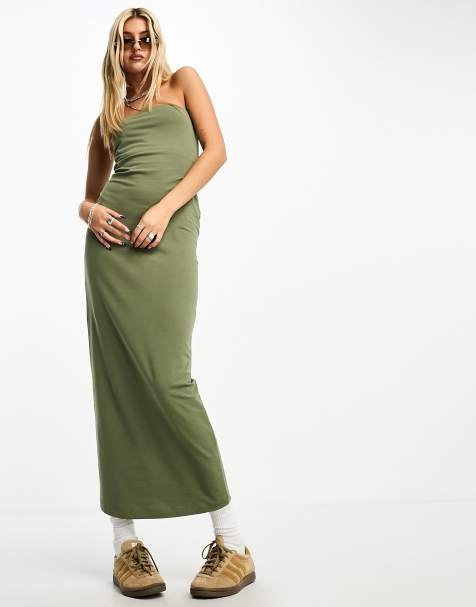 COLLUSION bandeau maxi dress in khaki - view 1
