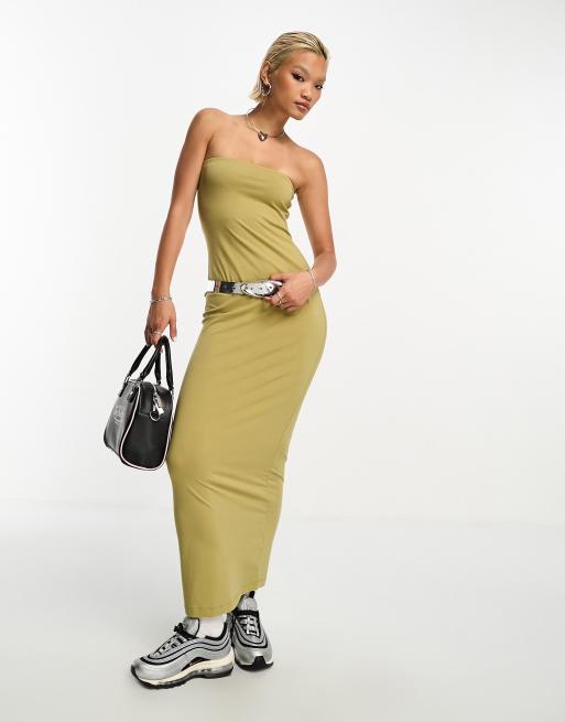 COLLUSION bandeau maxi dress in olive