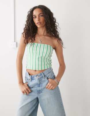 Collusion Bandeau Striped Graphic Top-green