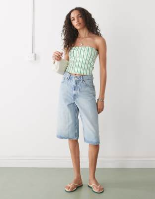 Collusion Bandeau Striped Graphic Top-green In Green