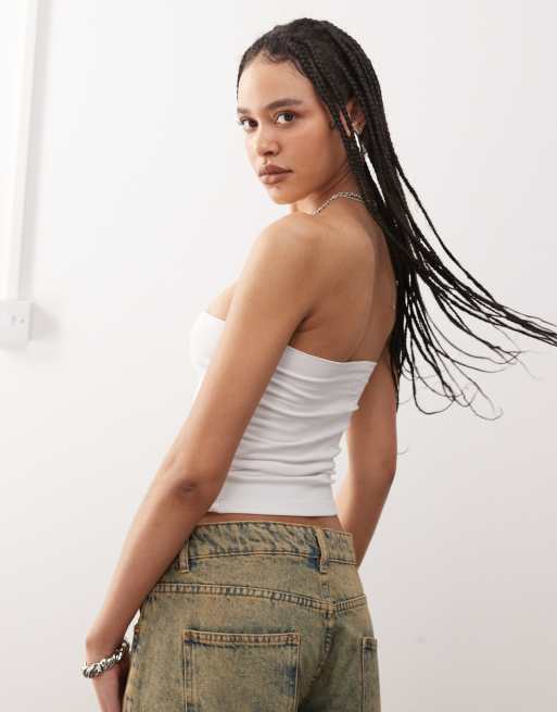 COLLUSION jersey double lined bandeau top in white