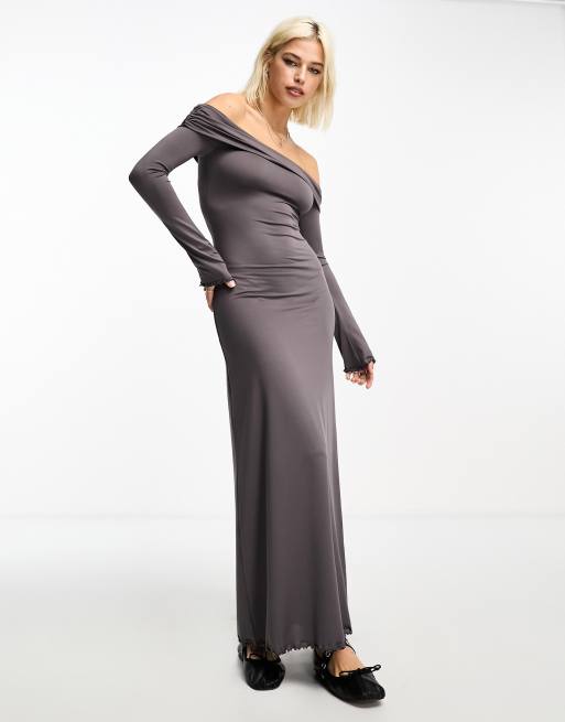 COLLUSION bardot maxi dress in gray