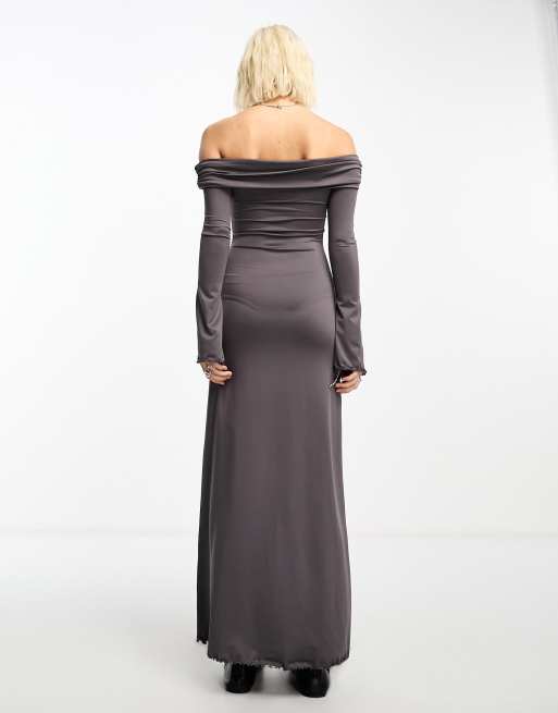 Grey bardot maxi fashion dress