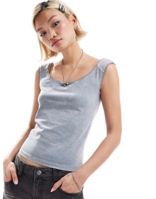 Collusion Bardot Washed Top In Gray