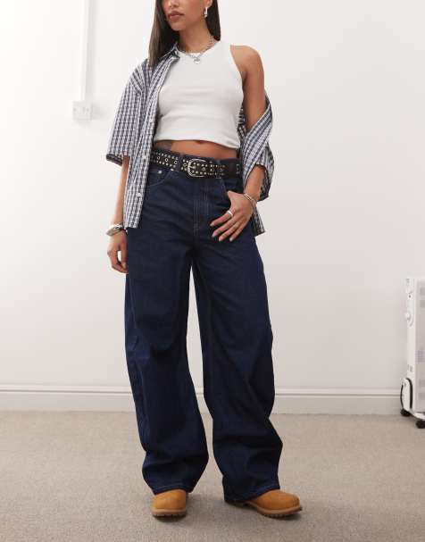 COLLUSION barell leg jean with step hem detail in mid wash - view 1