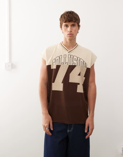 COLLUSION - Basketbalshirt met splitprint in bruin - view 1