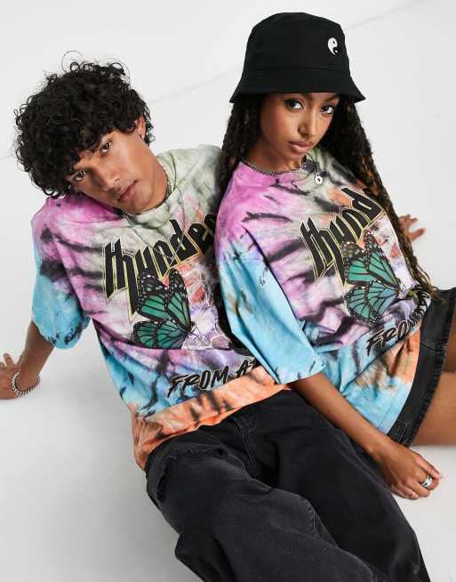 COLLUSION – Batikmönstrad oversize t-shirt i unisex-modell med Thunder-text