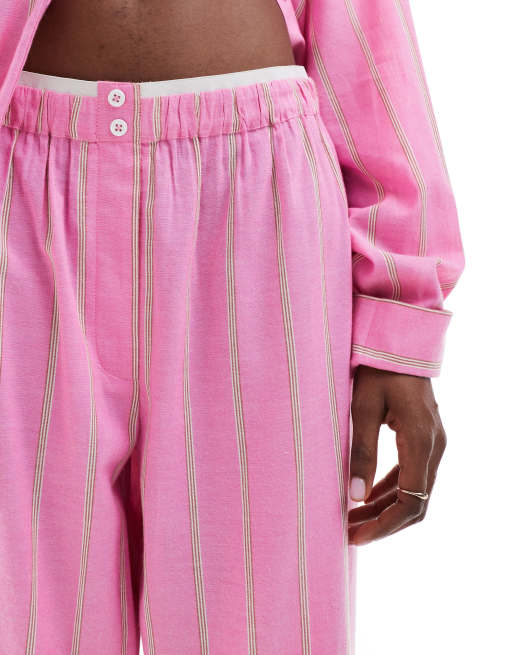 COLLUSION beach linen mix straight leg boxer waist pants in