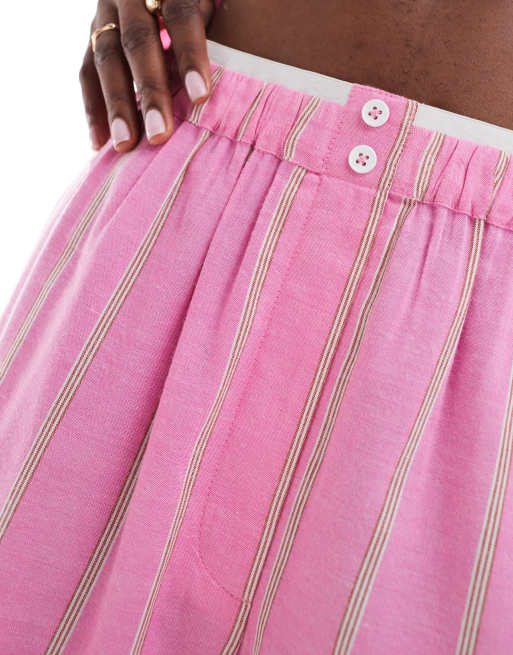 COLLUSION beach linen mix straight leg boxer waist pants in