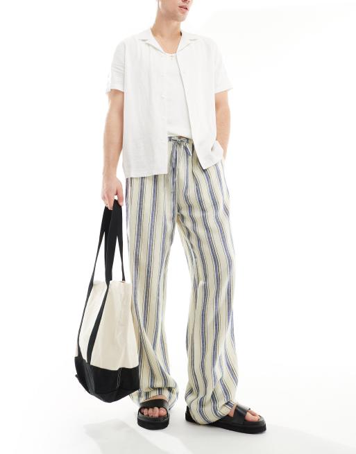 COLLUSION beach linen pants in ecru stripe 