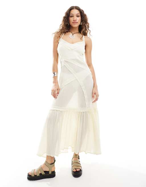 Collusion – Beach – Maxi-Strandkleid aus Webstoff in Naturfarben mit Ziernähten