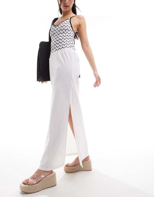 COLLUSION beach woven maxi skirt with bow in white
