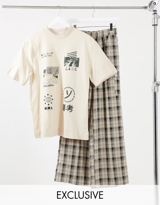 COLLUSION – Bedrucktes Unisex-T-Shirt in Stone